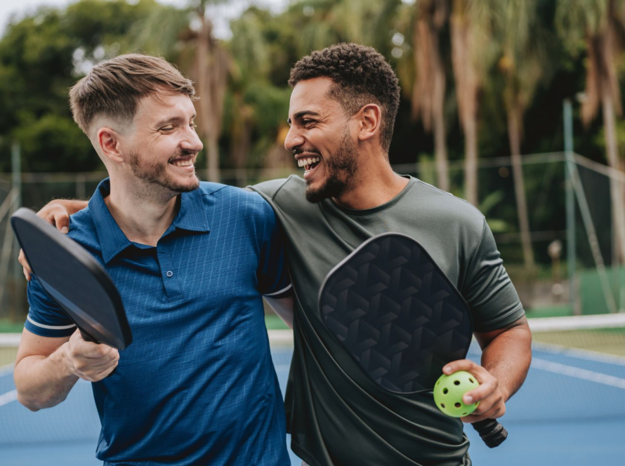 friends playing pickleball